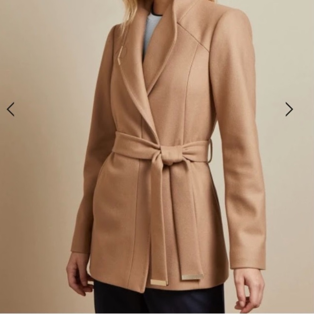 $475 Ted Baker Langley wool DRYTAA Rosess mauve camel beige 1 xs pea wrap coat